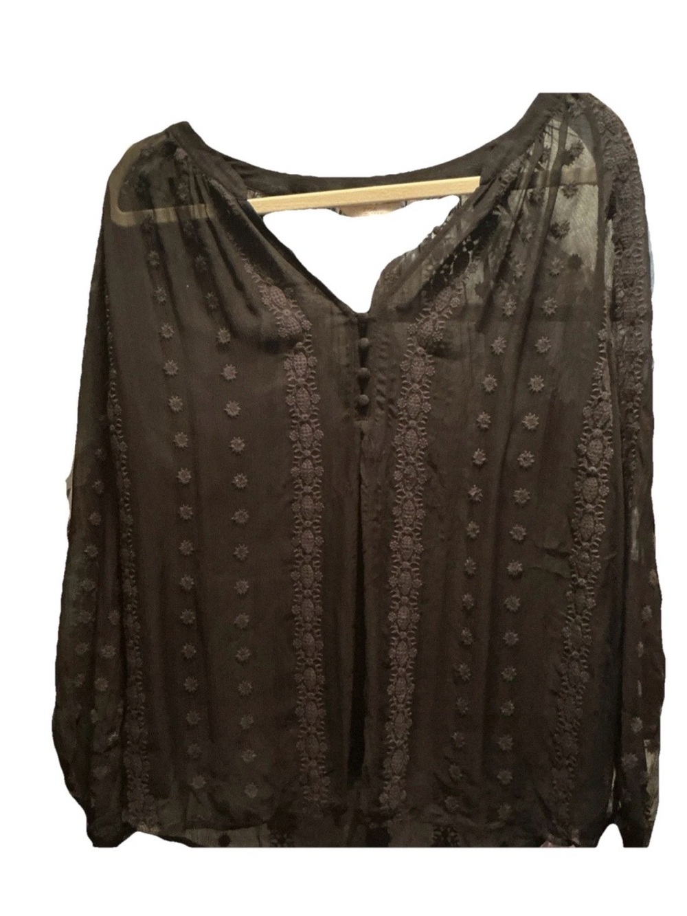 Anthropologie Zoa Silk Black Embroidered Rare! Elena Gilbert Sheer Peasant M